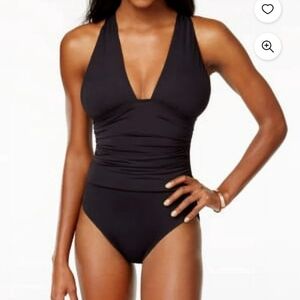 MICHAEL Michael Kors Black One-Piece Swimsuit with Plunging V-Neckline